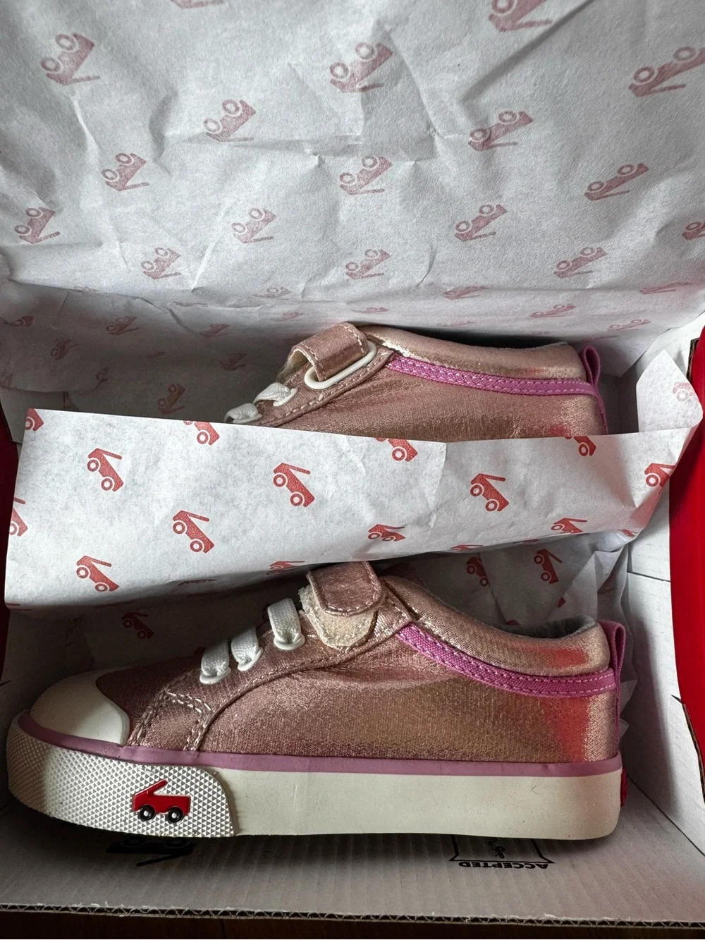 See Kai Run Rose Gold Metallic Kids' Sneakers with Pink Trim
